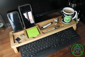 Desk organiser with dual docking station, handmade from solid oak. Product thumbnail image