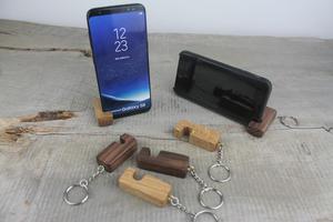 Keyring with wooden phone stand. Product thumbnail image