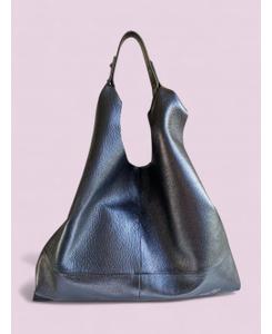 Helena tote bag in metallic navy leather. Product thumbnail image